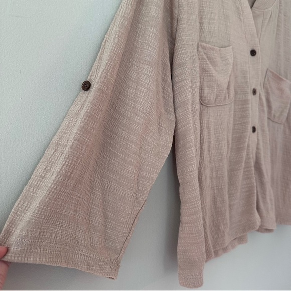 Telluride Earthy Neutral Textured Cropped Button Down Women’s Shirt Size Large - Picture 4 of 11